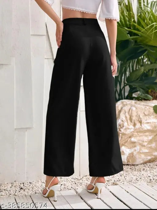 Solid cotton blend regular fit trouser for women, size 26-36