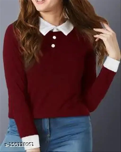 Multicolor cotton round neck t-shirt with long sleeves, super combed material, comfortable and lightweight, EyeBogler women's colorblocked design