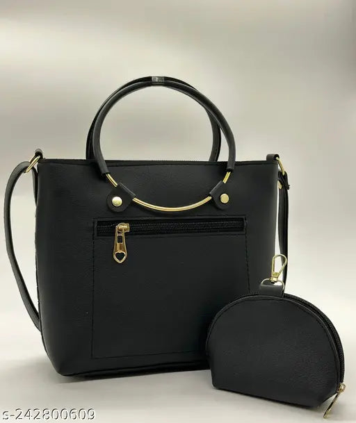 Black leather sling bag with zip closure, featuring 2 spacious compartments and adjustable strap. Ideal for everyday use