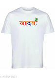 White polyester YADAV t-shirt, high-quality printed design for men and boys, ideal gift from India