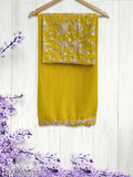 Georgette yellow saree with floral embroidery, 60gm