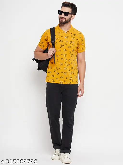 Indian Cotton Blend Men's Printed Polo T-Shirt, XL (Chest 45in, Length 28in), perfect with jeans or trousers