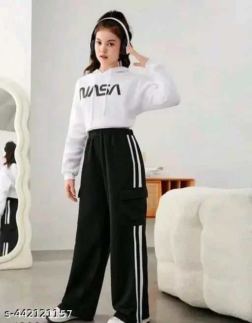 White patti pocket cargo trousers for women, black stripes, relaxed fit.