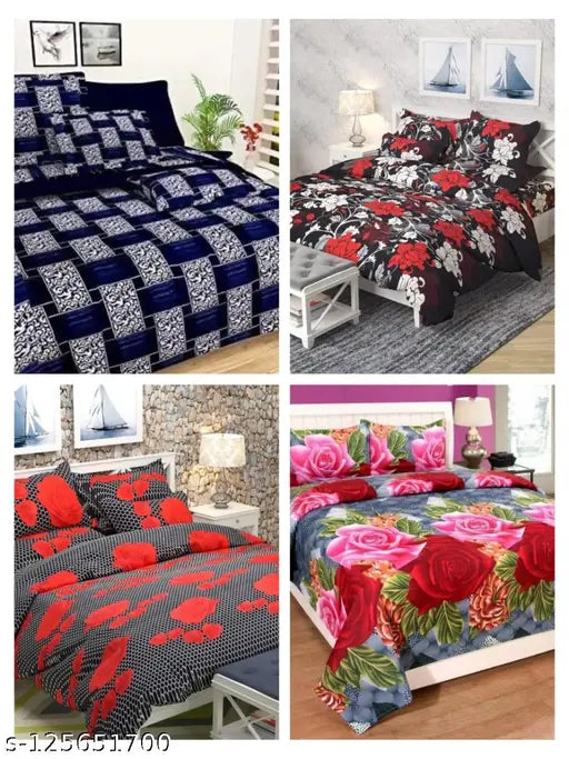 Double bedding set, king size, 90x90 comforter and pillow covers, white and red flower pattern