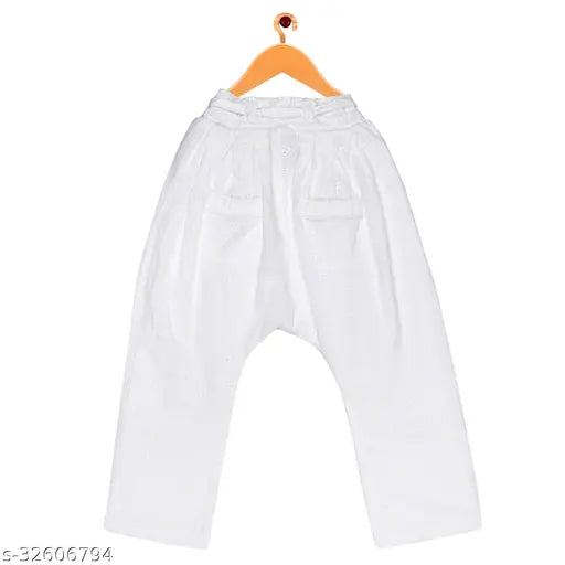 White cotton long-sleeved pyjamas for girls, crew neck