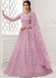 Embroidered net semi-stitched Lehenga Choli and dupatta set, Indian traditional wear for functions, festivals, parties, or weddings