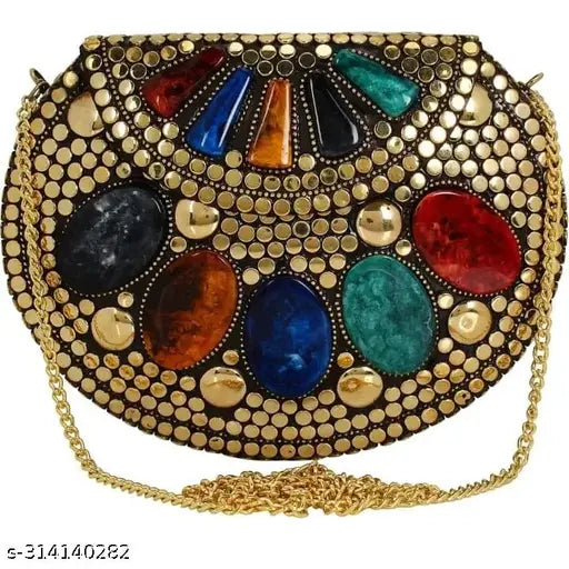 Colorful, ornate women's clutch handbag
