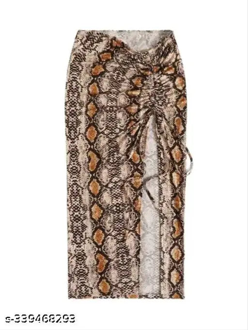 Snake print midi skirt with ruched design, 49 inches length