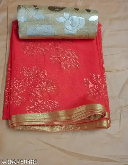 Chiffon saree with chanderi silk net separate blouse piece, trendy Indian fashion accessory for free size, 5.5m long