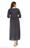 Grey rayon embroidered anarkali kurti, gathered waist, sleeveless design, knee-length, regular fit