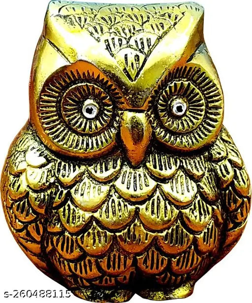 Gold metal owl showpiece decorative, 9cm tall for table decor, Feng Shui accessory