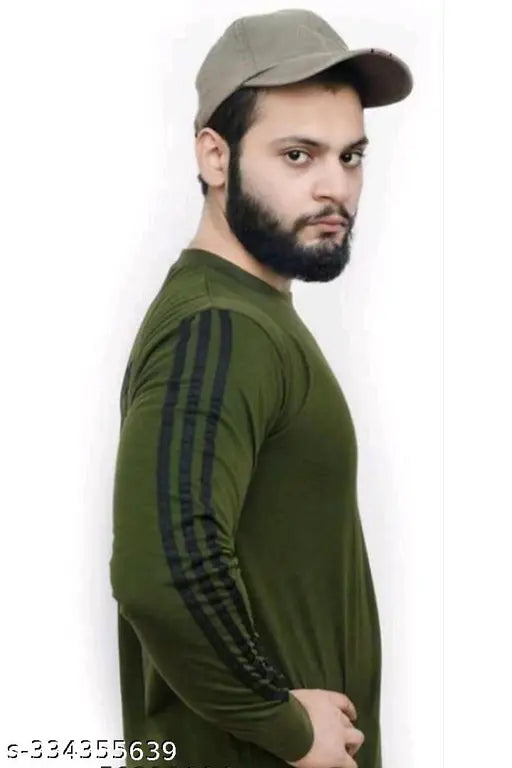 Striped polyester long sleeves t-shirt for men, India-made