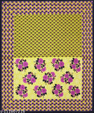 Yellow jaipuri printed cotton bedsheet with purple floral design, premium quality.