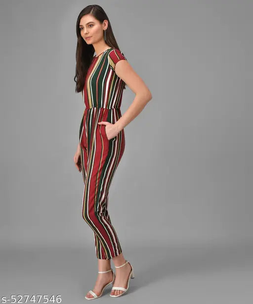 Multicolor stripe crepe jumpsuit for women, casual and vibrant, XL size with short sleeves