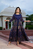Blue rayon embroidered Anarkali kurta with three-quarter sleeves, printed combo, front slit design for festive occasions