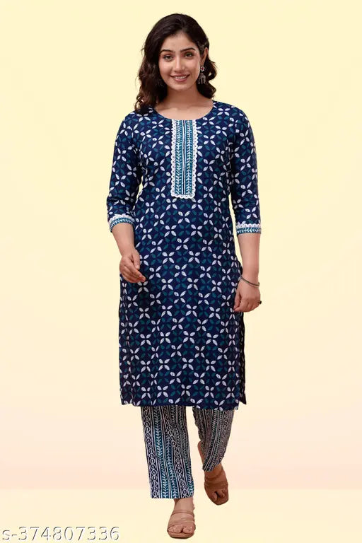 Blue rayon kurti palazzo set for women - vibrant blue, printed pattern, versatile everyday wear