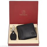 Genuine leather, black formal RFID wallet (13 card slots) with key ring combo - compact yet spacious, ideal men's gift set