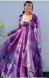 Purple Georgette printed long-sleeve kurti with dupatta, formal partywear for women and girls, India origin