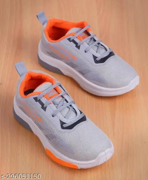 Grey and orange unisex walking shoes for kids, designed for comfort and durability