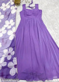Lavender gown, flowing chiffon fabric, spaghetti straps, elegant maxi dress.
