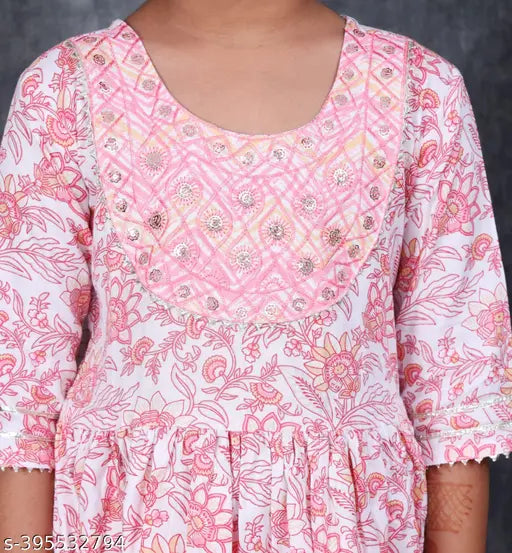 Embroidered rayon KIDAS SARARA SET, three-quarter sleeves, vibrant kids fashion from India