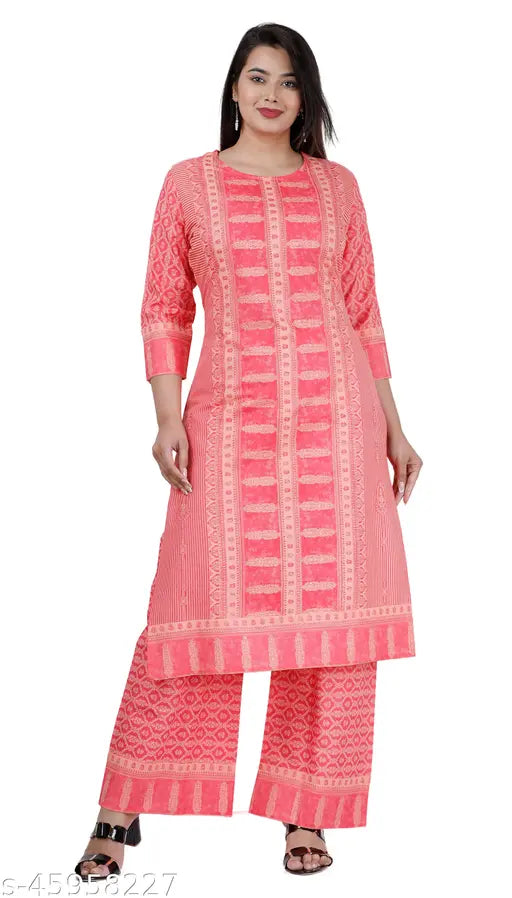 Rayon kurta palazzo set, printed net, three-quarter sleeves, trendy fashion for women, India origin