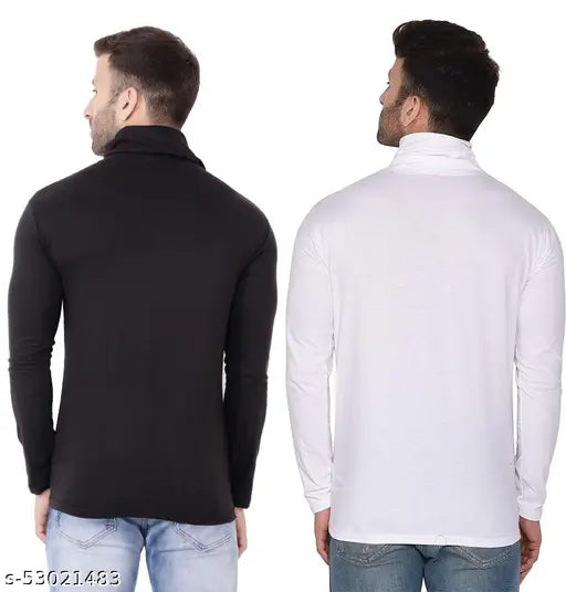 Multicolor high neck long sleeves cotton blend t-shirt, stylish and casual for seasonal wear