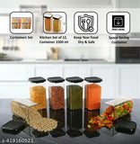 A set of eight clear plastic airtight unbreakable kitchen jars and containers, 1500 ml each, for storage