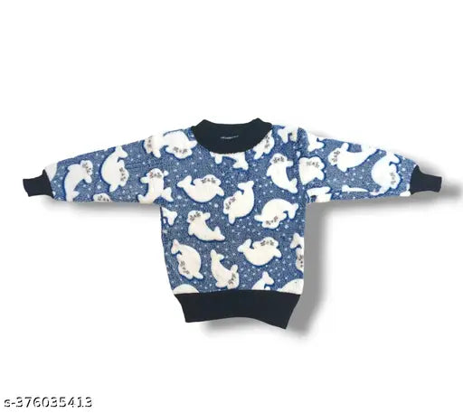 Blue acrylic fish pattern sweater for kids: Dolphin design, warm and comfortable knitwear