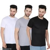 Adhirahub mens solid round neck tshirts - polyester, short sleeves, pack of 3 (S-XXL), Indian-made