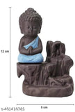Meditating Buddha backflow incense holder, resin statue for Zen decor, 10cmx7cmx12cm from India