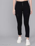5 Button Stretchable Ankle Length Slim Women Black Jeans