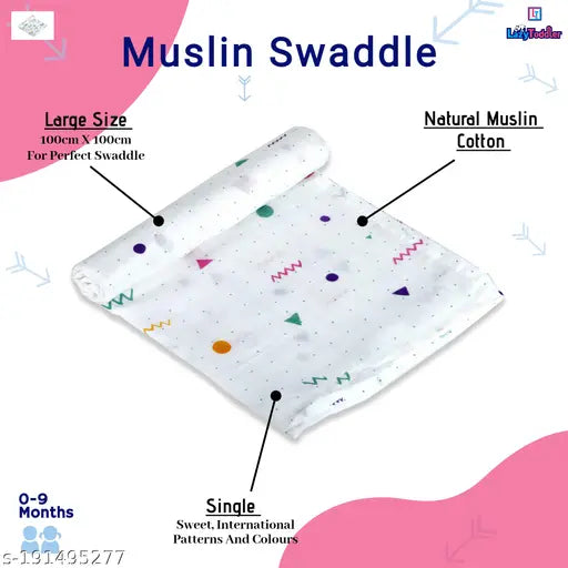 Blue star and rainbow design LazyToddler muslin swaddle blanket - organic cotton, triple pack (100cm x 100cm)