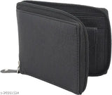 Trendy men's black round zipper faux leather wallet, solid construction for better organization and a style statement (free size: 10cm x 11cm)