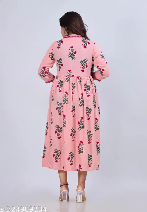 Rose print anarkali kurta gown, women's ethnic wear