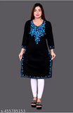 Woolen embroidered kurta in solid combo, three-quarter sleeves, S-XXL sizes available. Beautiful Indian aari work for casual and party wear
