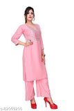 Embroidered rayon mirror work kurta with palazzos, traditional Indian women's fashion set, country of origin: India