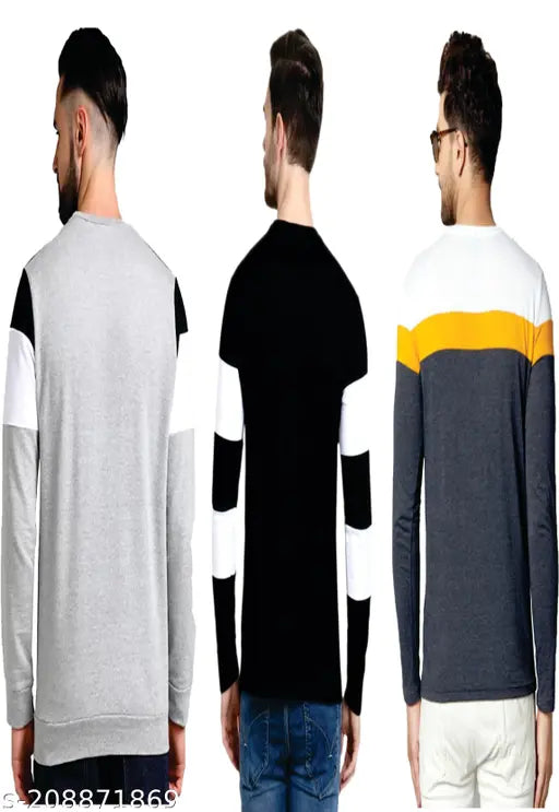Cotton striped long sleeve VOSIMO men's color block t-shirt combo (L-Chest 40in, Length 28in / XL-Chest 42in, Length 29in), India-made wardrobe essential