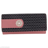 Purple faux leather women's wallet, peach clutch with 4 card pockets