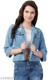 Women's Monkey Wash Denim Jacket, Solid Pattern, Three-Quarter Sleeves, India-Origin Casual Style