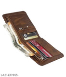 SAMTROH PU wallet, casual stylish cash chain pocket with coin compartment, men's 5-card slot wallet, solid black design for everyday use or travel, Indian origin