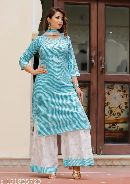 Rayon blue kurta set with dupatta, sleeveless