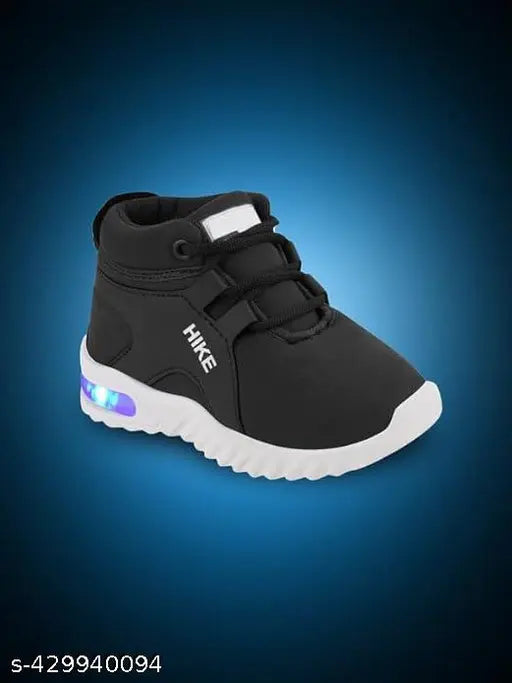 Red and black casual kids' shoes with LED lights