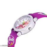 Black kids' digital watch with multicolored face, purple strap