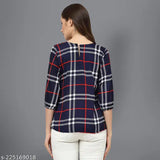 Indian-made printed crepe tunic tops with three-quarter sleeves for women (S-XXXL)