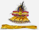 Indian traditional dance costume, yellow and blue trim, gold embellishments