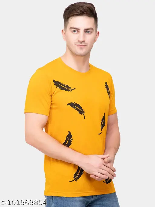 Cotton blend half sleeve men's wing-printed t-shirt, rib collar, classic fit - Made in India