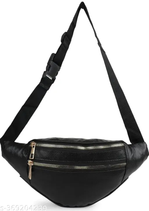 Black leather shoulder bag with waist pouch and adjustable strap