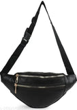 Black leather shoulder bag with waist pouch and adjustable strap