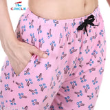 Pink cotton pajamas with floral design and ribbon tie